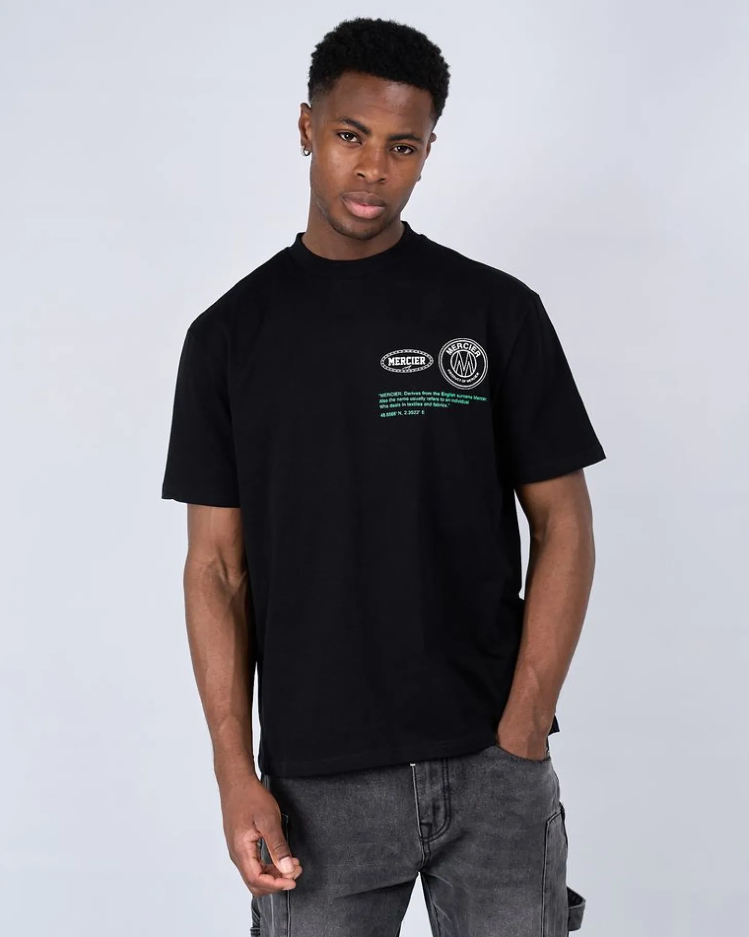 Mercier T-shirts*Black Green Caruso Relaxed Tshirt