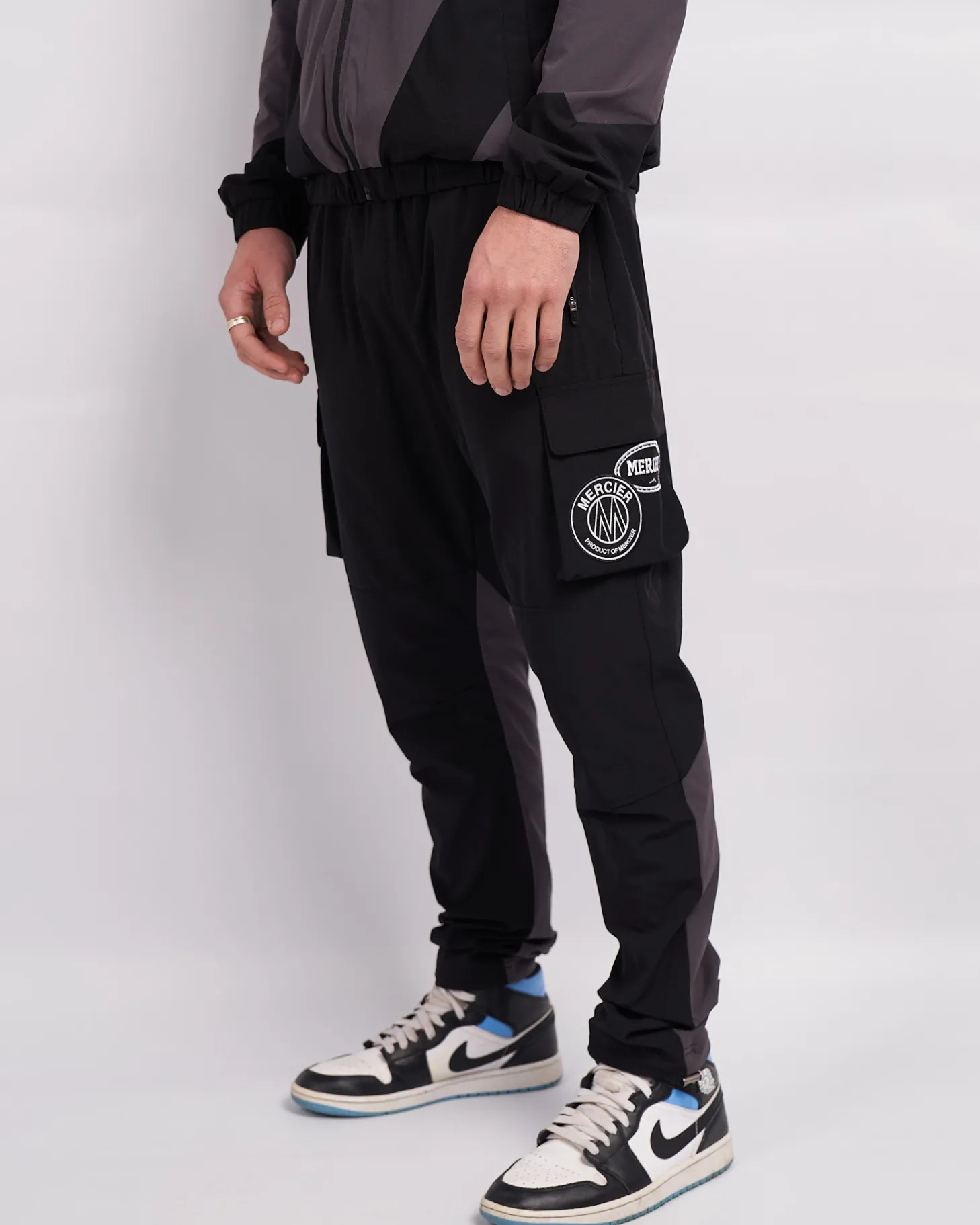 Mercier Windbreakers & Cargos*Black Grey Mono Badge Panelled Cargos