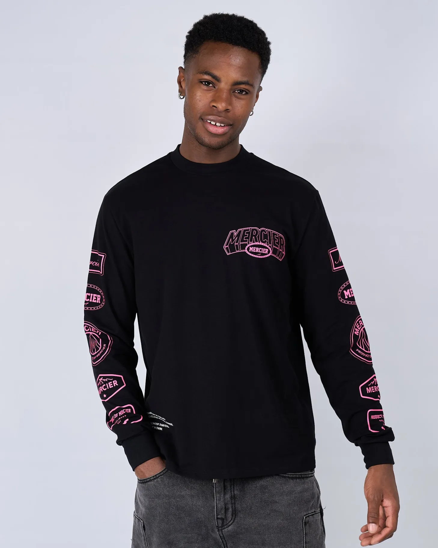 Mercier T-shirts*Black Pink Compton Long Sleeve Tshirt