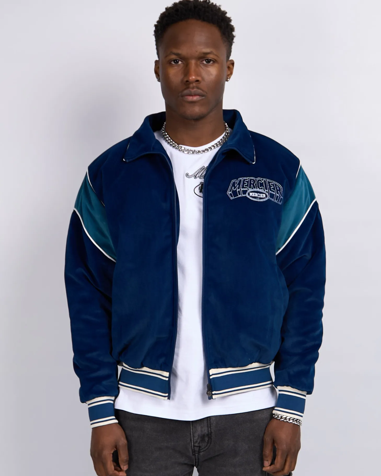 Mercier Jackets*Navy Court Velour Track Top