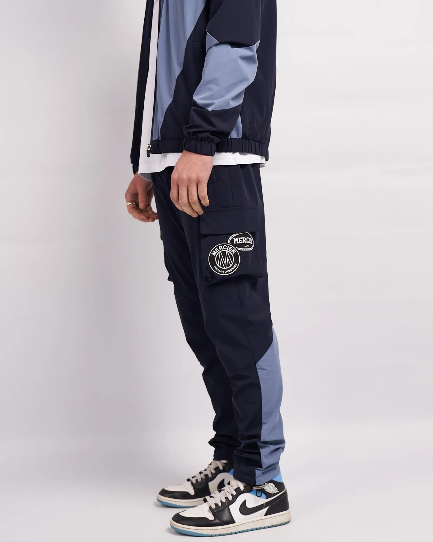 Mercier Windbreakers & Cargos*Navy Placid Blue Mono Badge Panelled Cargos