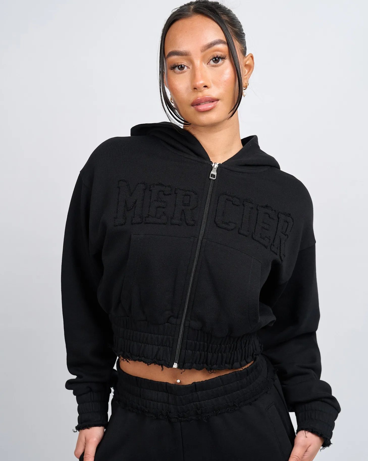 Women Mercier Womens Hoodies | Womens Tracksuits*Womens Black Distressed Cropped Hoodie