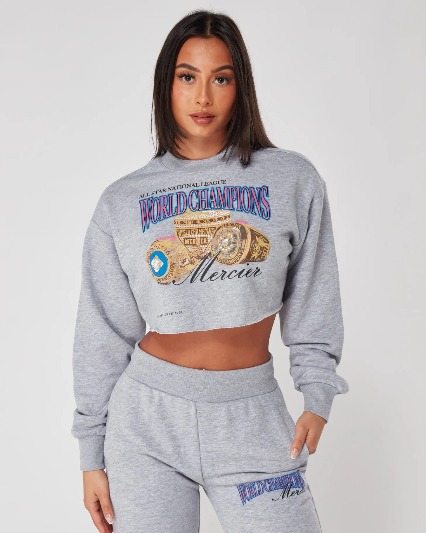 Women Mercier Outlet Womens | Womens Tops*Womens Grey Marl Champions Crop Crewneck