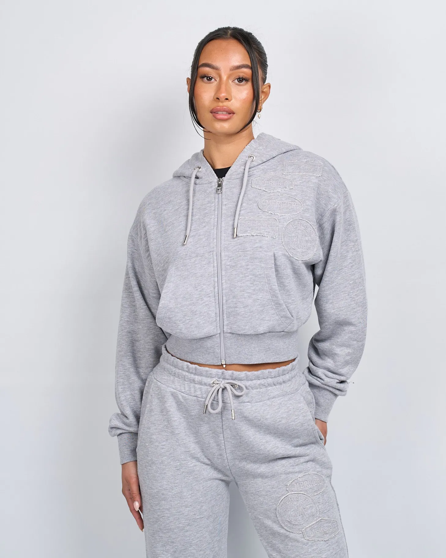 Women Mercier Outlet Womens | Womens Hoodies*Womens Grey Marl OG Badge Raw Cropped Hoodie