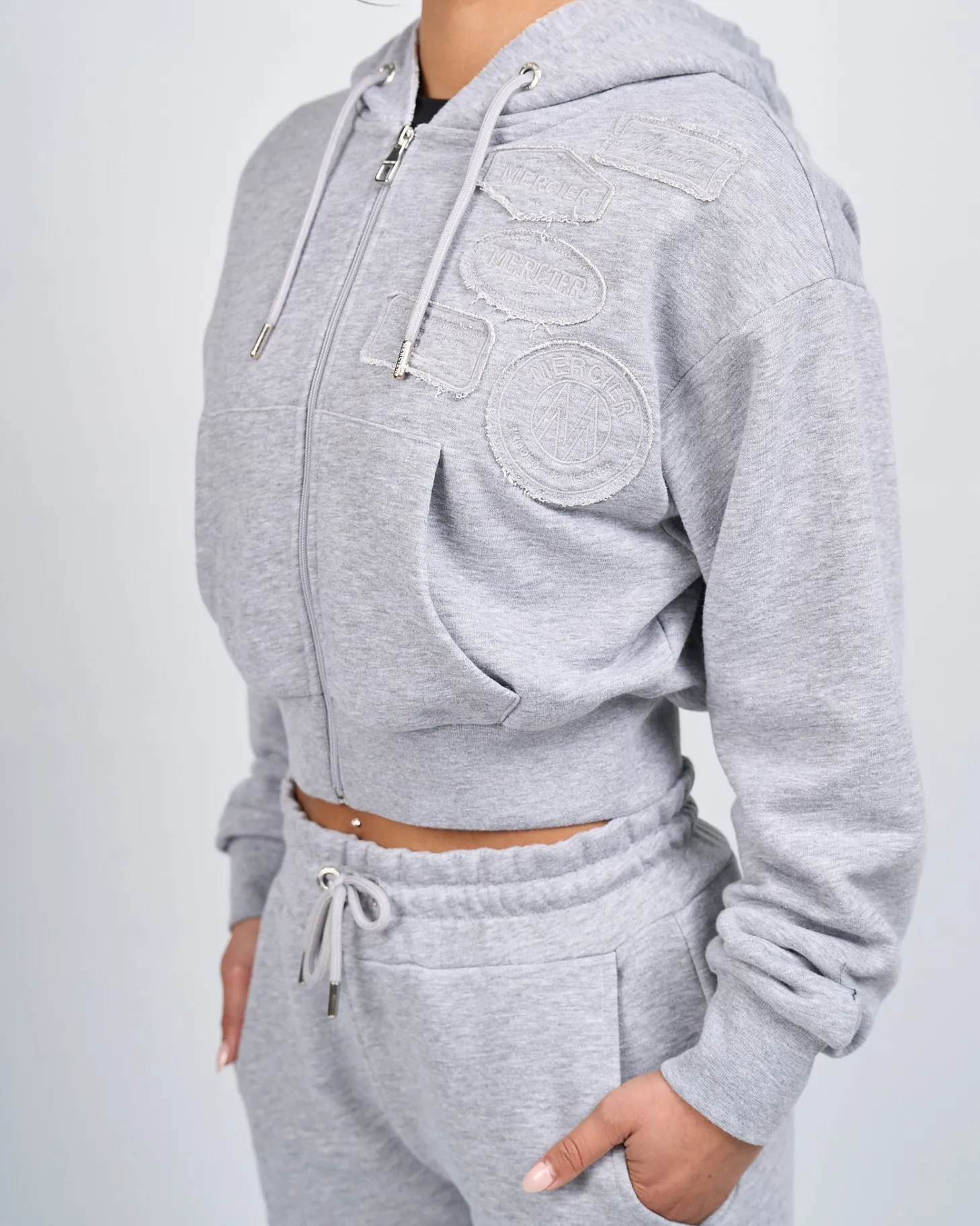 Women Mercier Outlet Womens | Womens Hoodies*Womens Grey Marl OG Badge Raw Cropped Hoodie