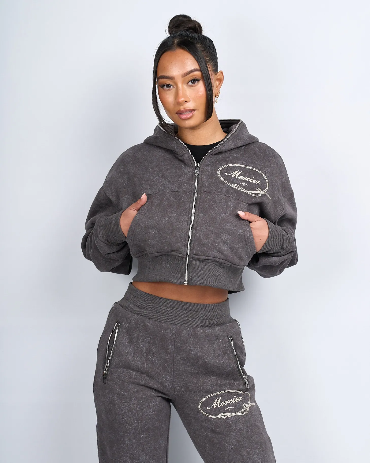 Women Mercier Womens Hoodies | Womens Tracksuits*Womens Grey Round Up Cropped Hoodie