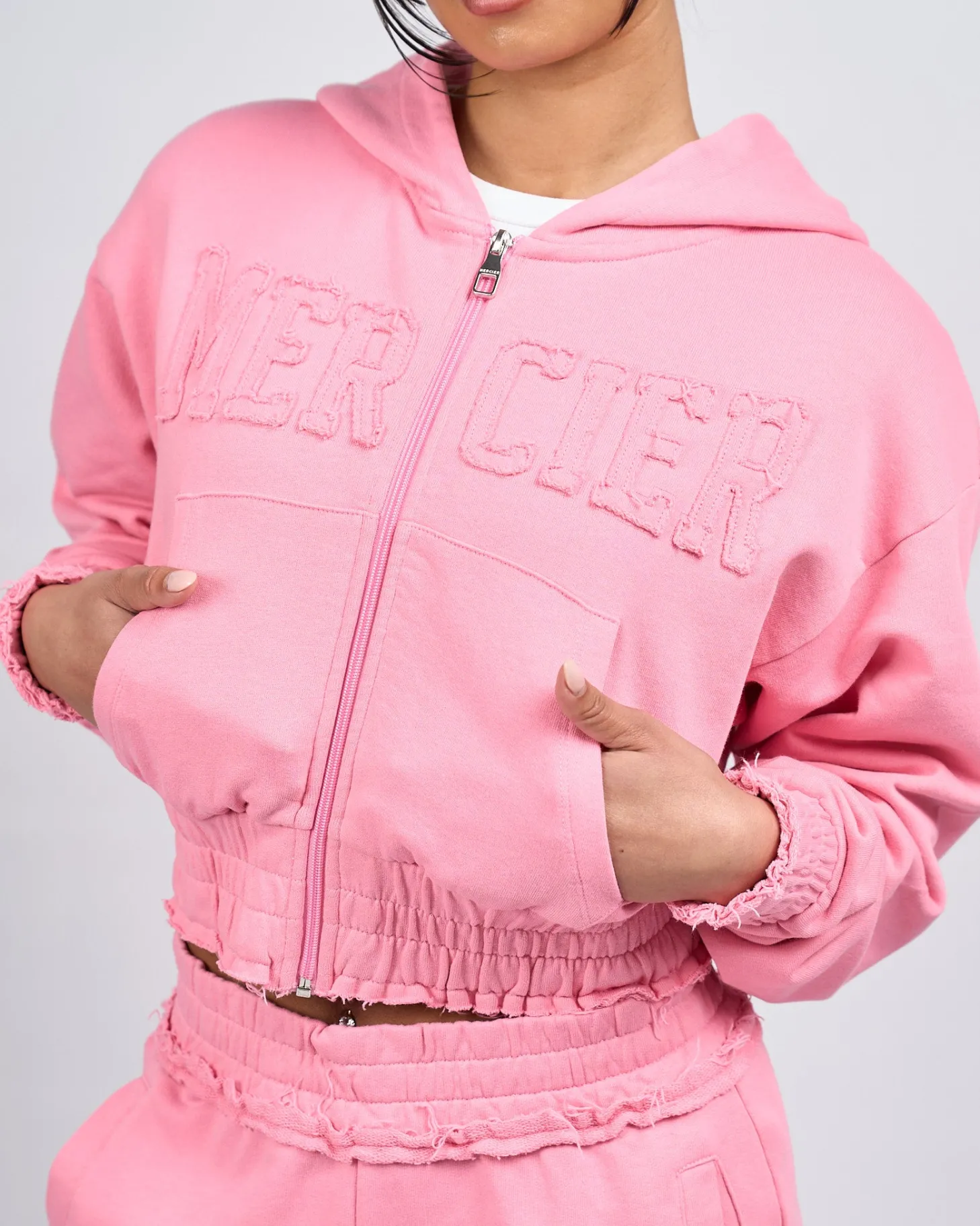 Women Mercier Womens Hoodies | Womens Tracksuits*Womens Pink Distressed Cropped Hoodie