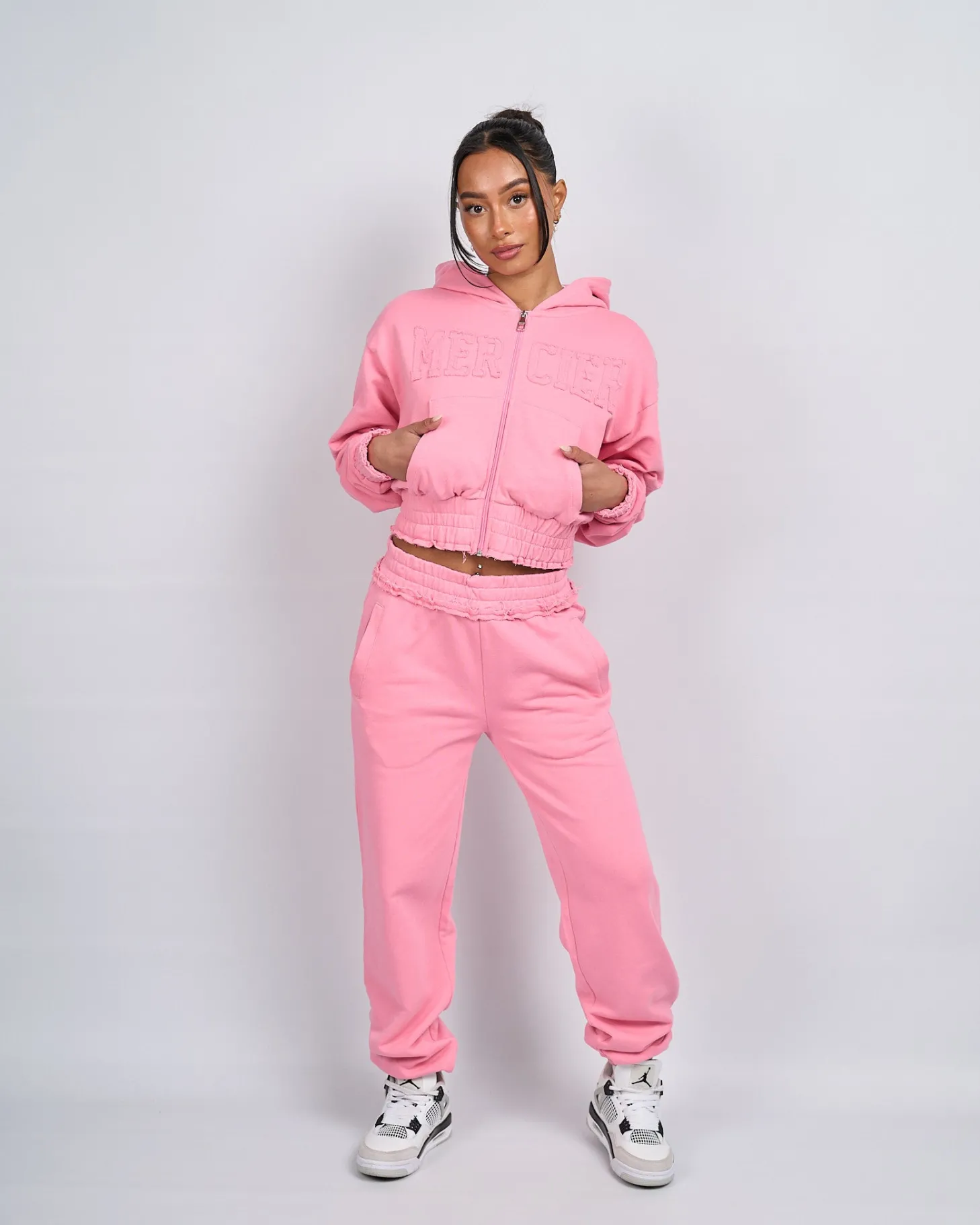 Women Mercier Womens Hoodies | Womens Tracksuits*Womens Pink Distressed Cropped Hoodie