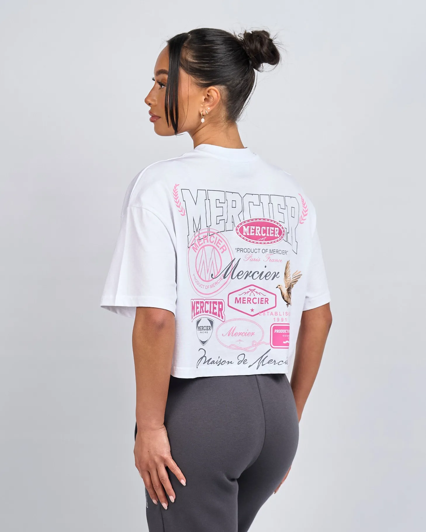 Women Mercier Womens Tops | Womens Best Sellers*Womens White Pink Multi Tour Cropped Tshirt