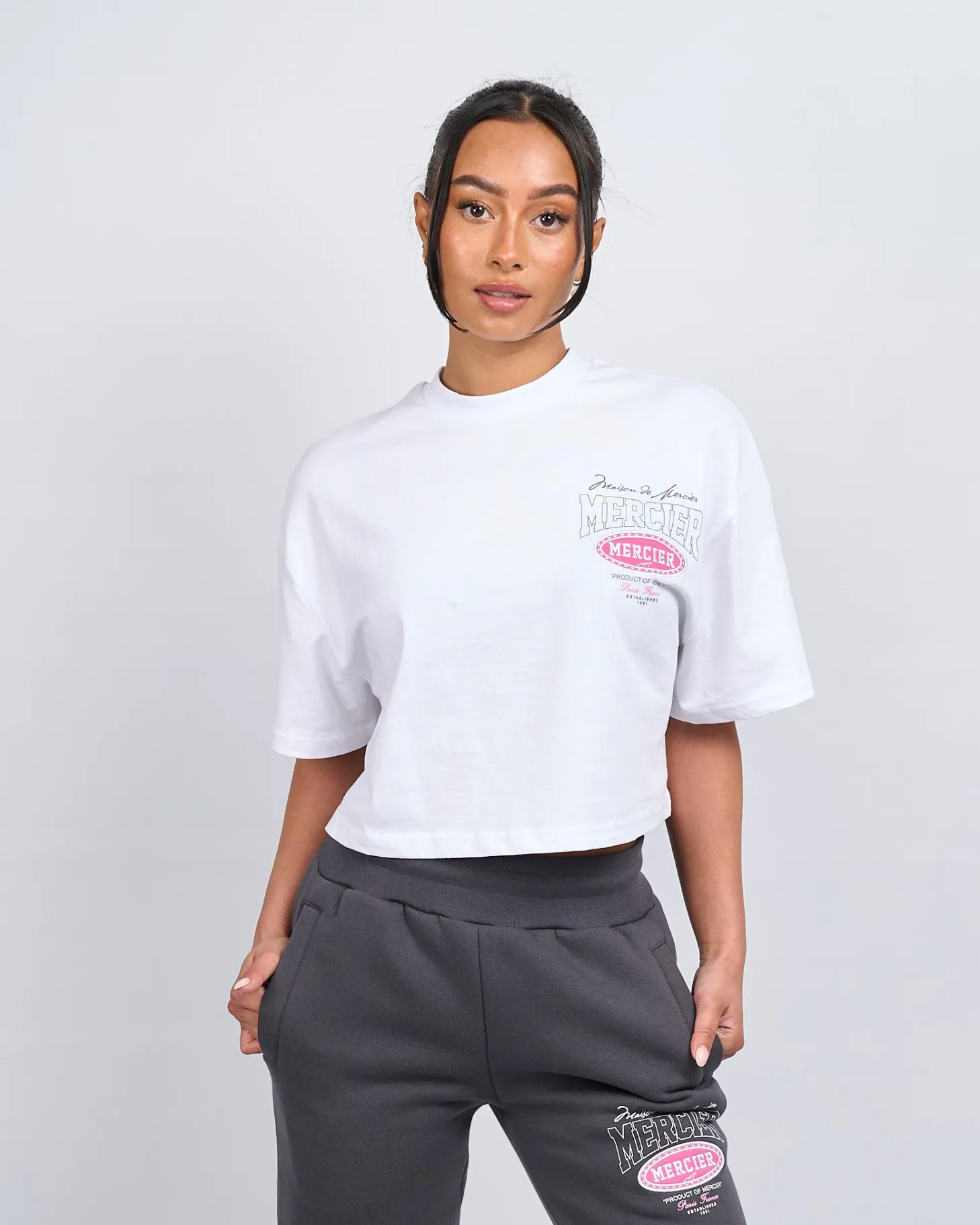 Women Mercier Womens Tops | Womens Best Sellers*Womens White Pink Multi Tour Cropped Tshirt